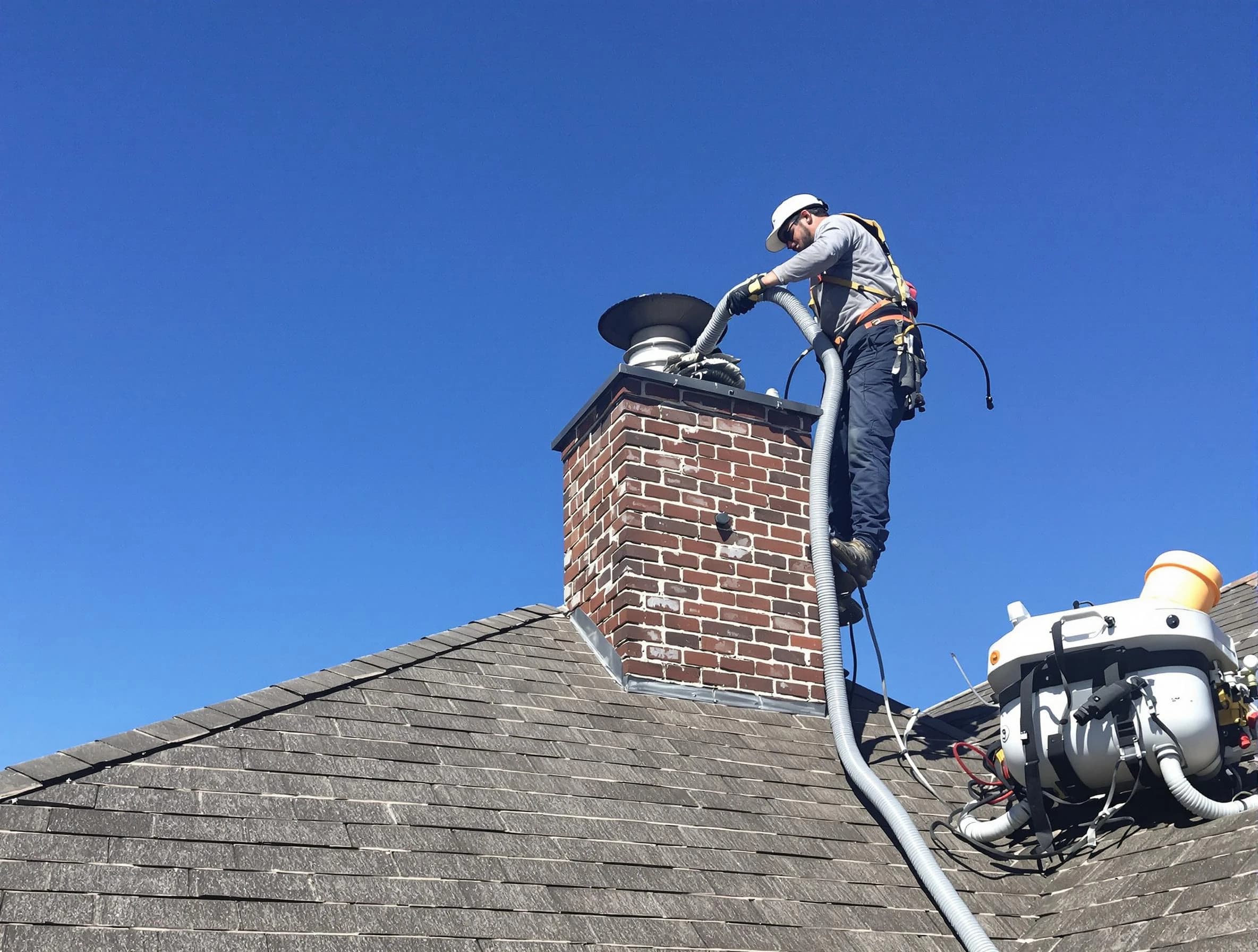 Dedicated Providence Chimney Sweep team member cleaning a chimney in Providence, RI