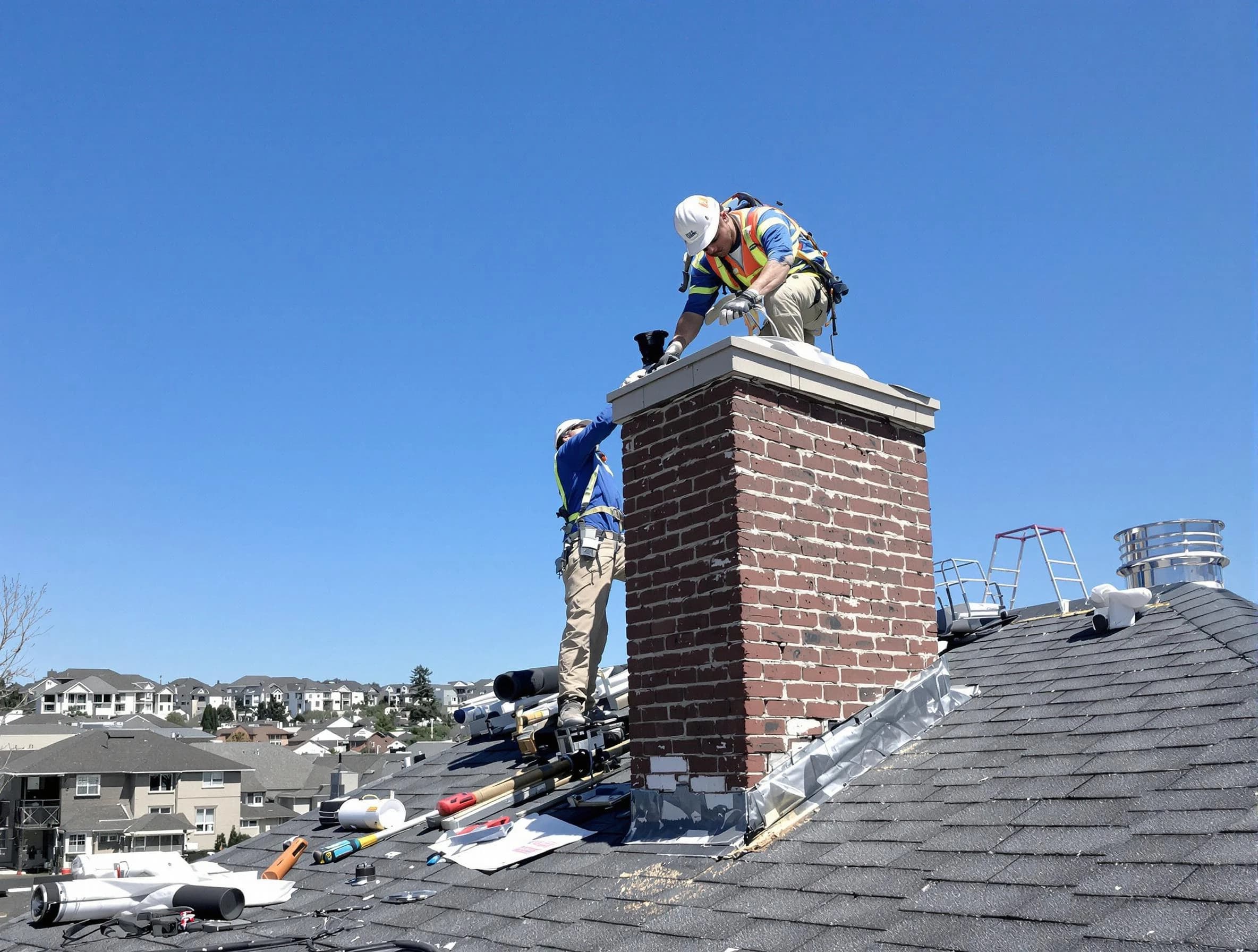 Providence Chimney Sweep repairing a chimney crown in Providence, RI