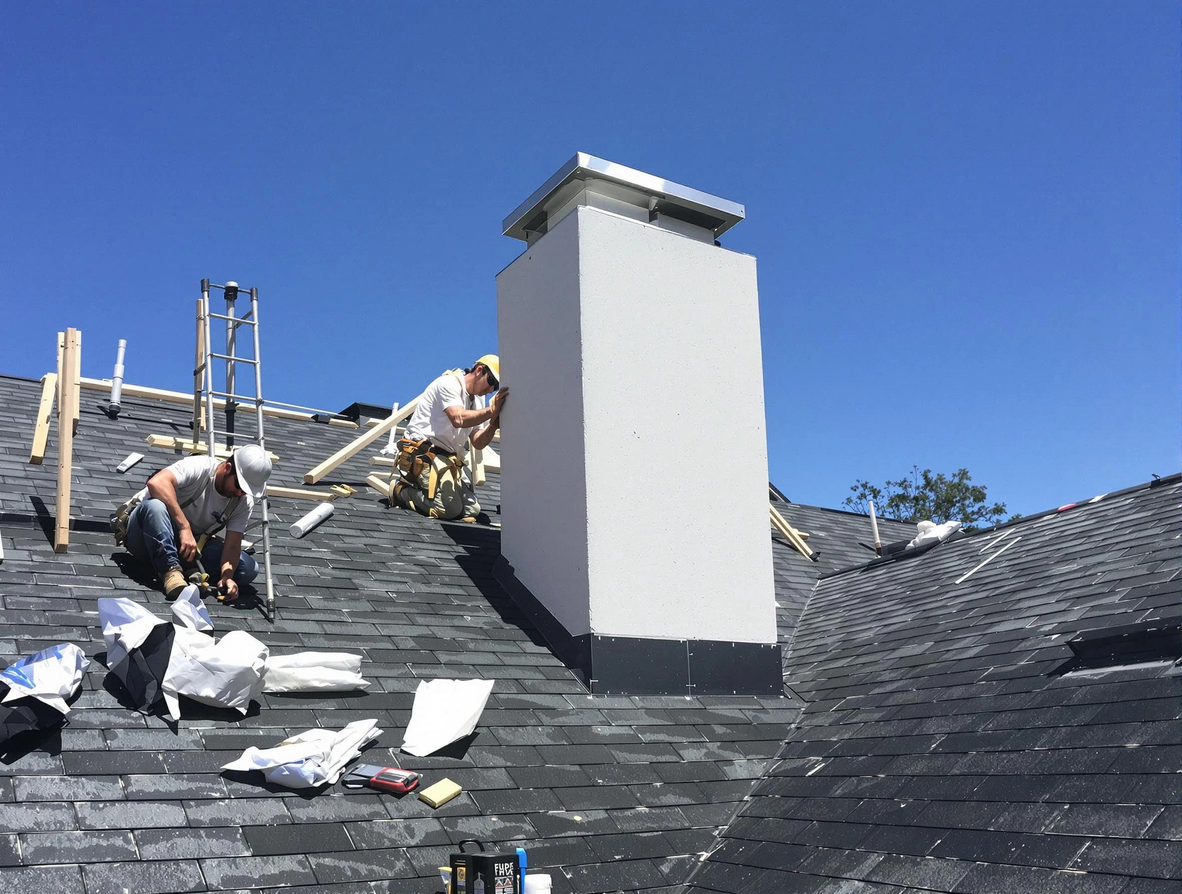 Providence Chimney Sweep crew installing a new chimney in Providence, RI