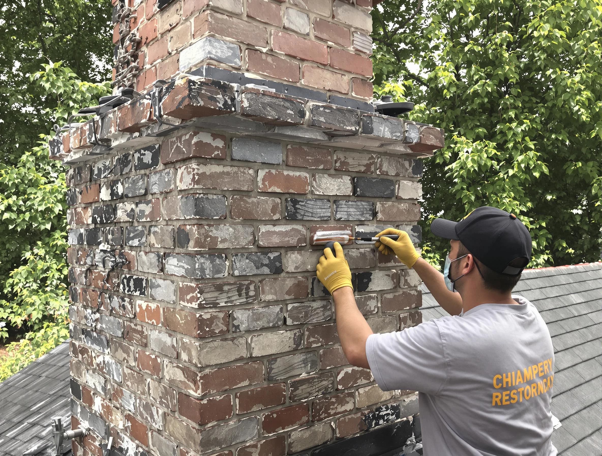 In-progress chimney restoration by Providence Chimney Sweep in Providence, RI