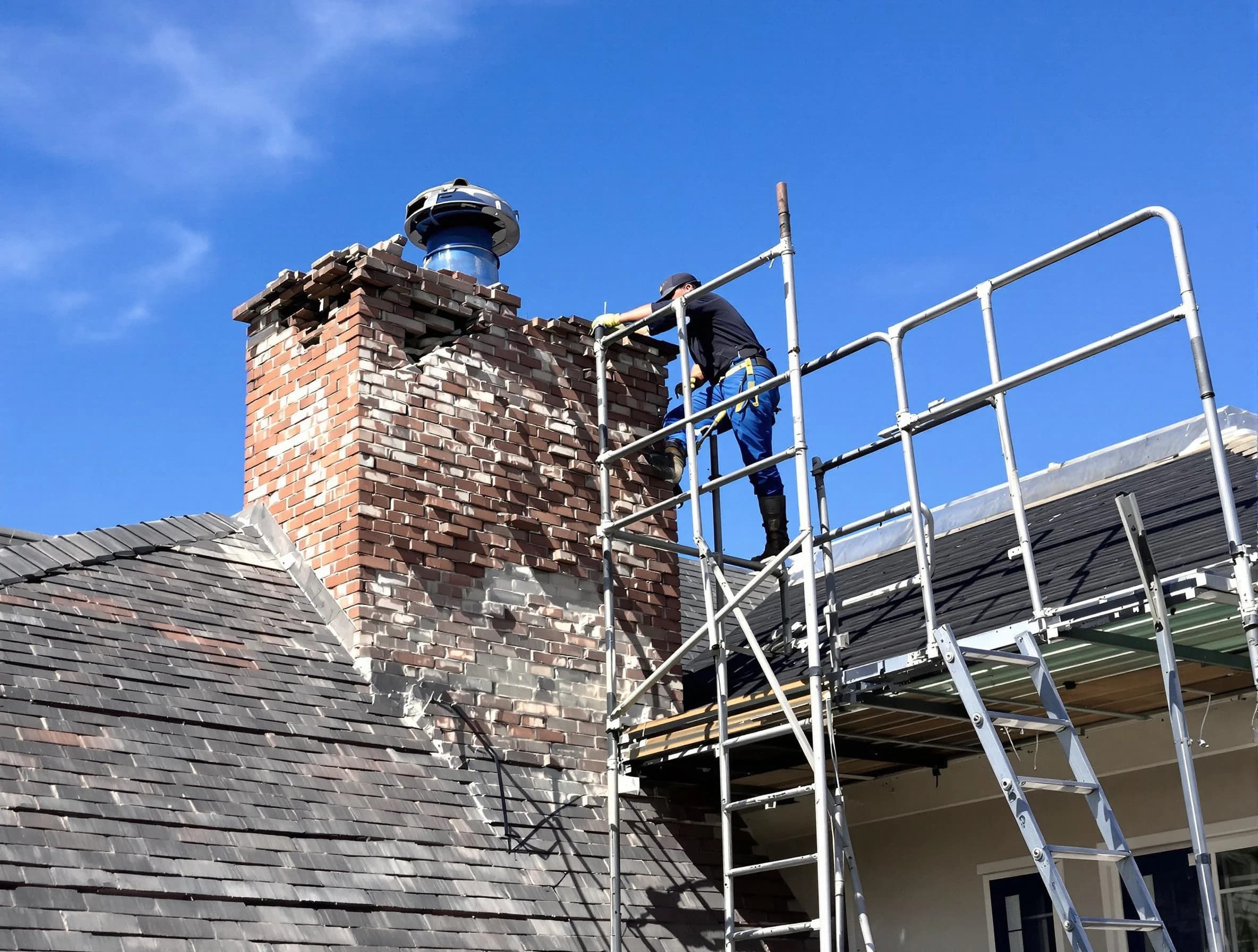 Rebuilding a chimney structure by Providence Chimney Sweep in Providence, RI