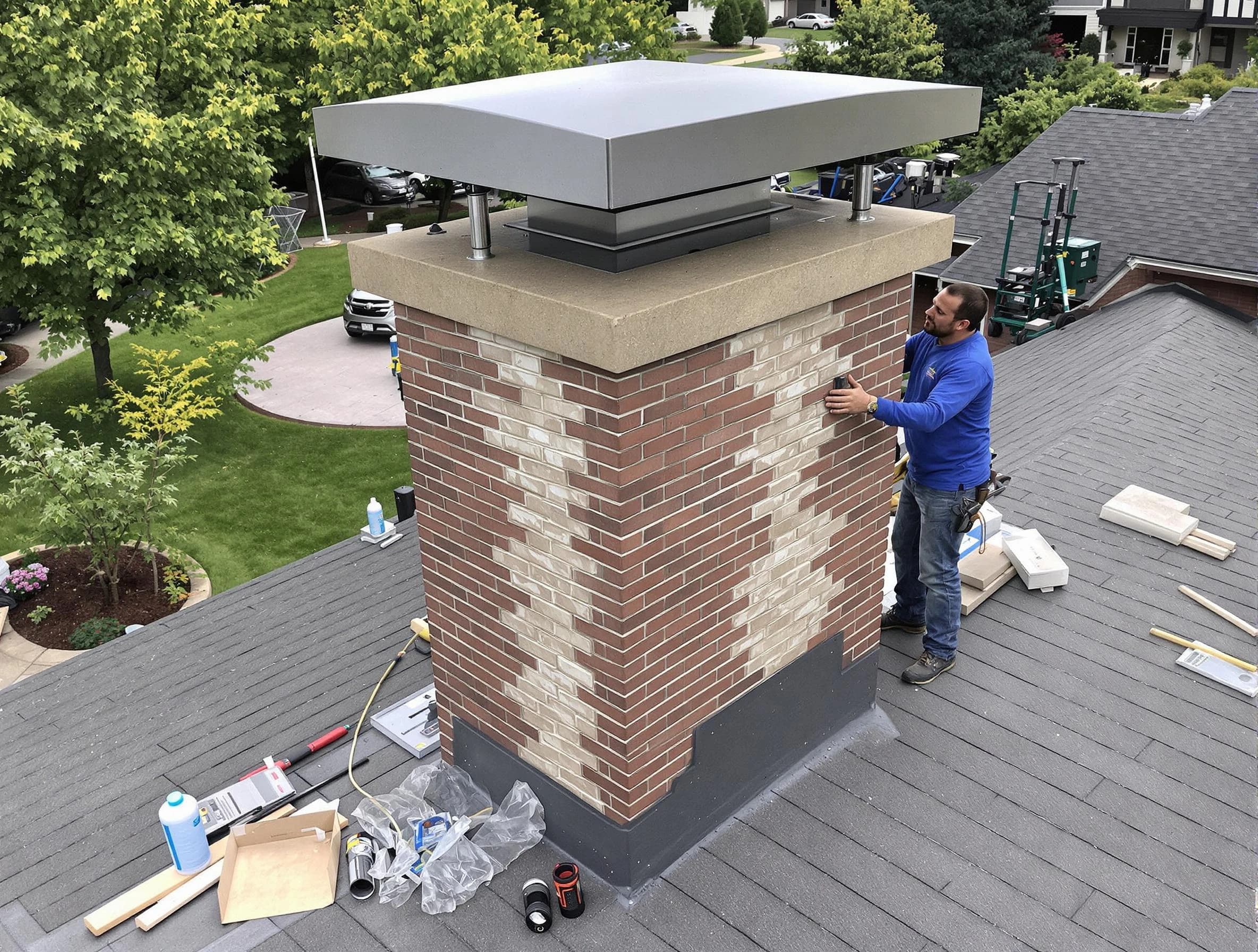 Providence Chimney Sweep team working on a custom chimney remodel in Providence, RI