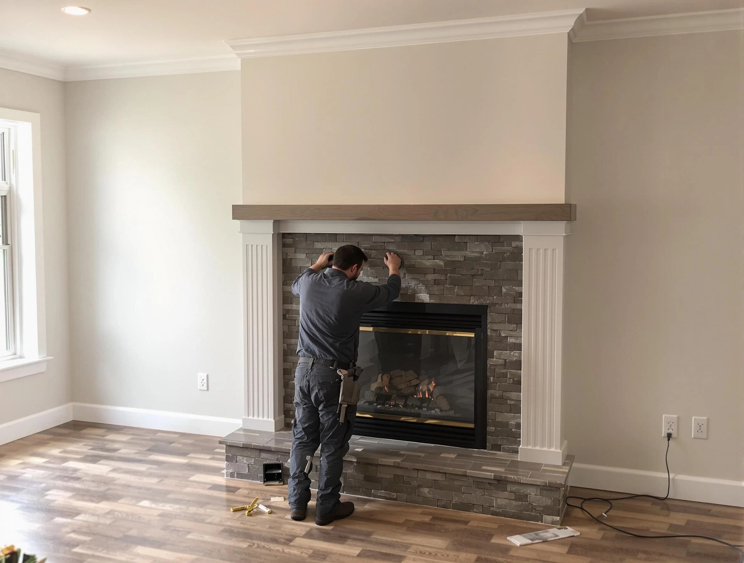 Providence Chimney Sweep finishing a custom fireplace install in Providence, RI