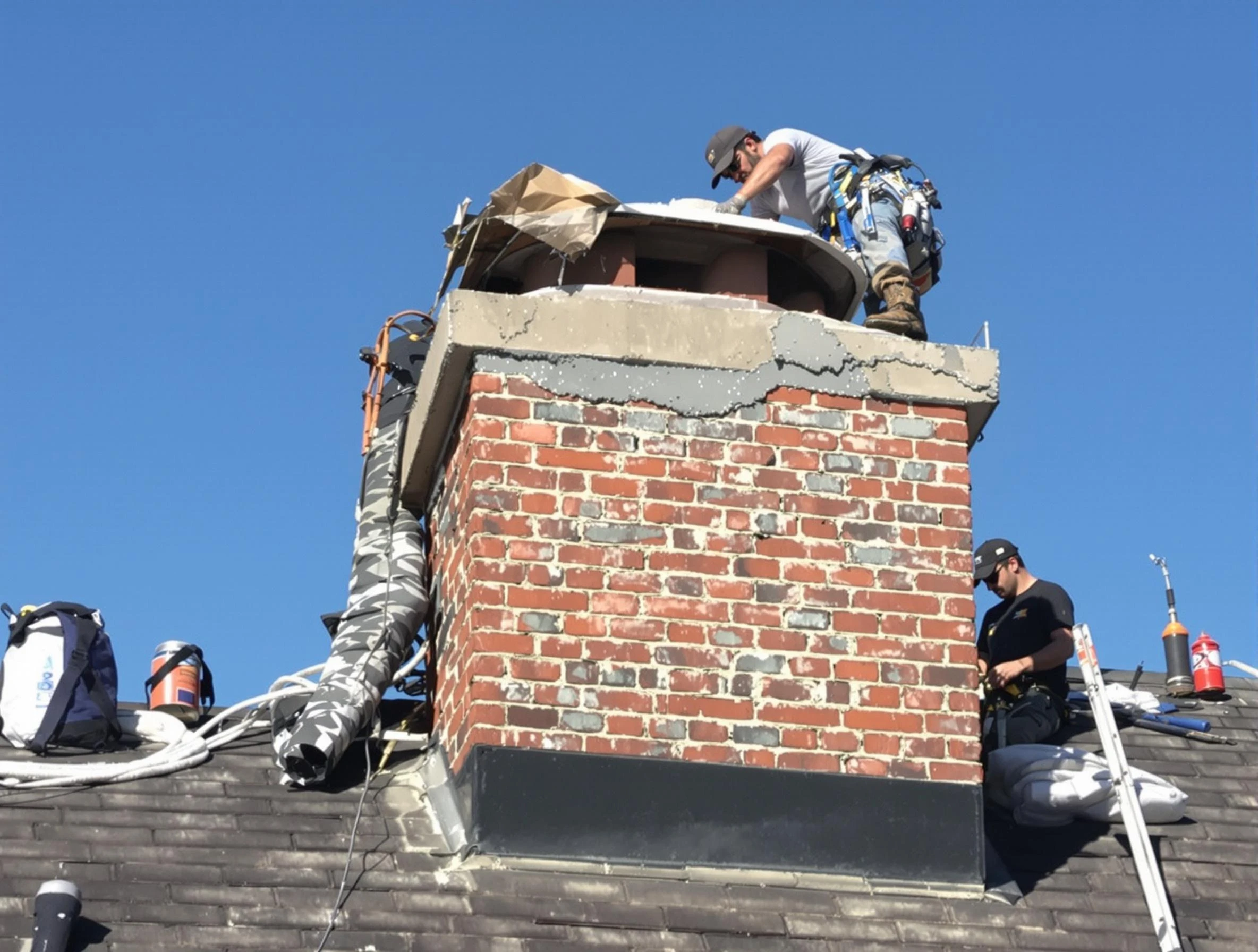Providence Chimney Sweep installing a custom chimney crown in Providence, RI