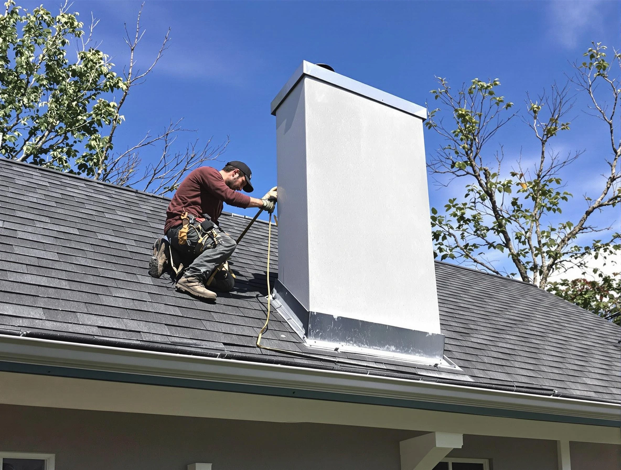 Providence Chimney Sweep team member finishing chimney construction in Providence, RI
