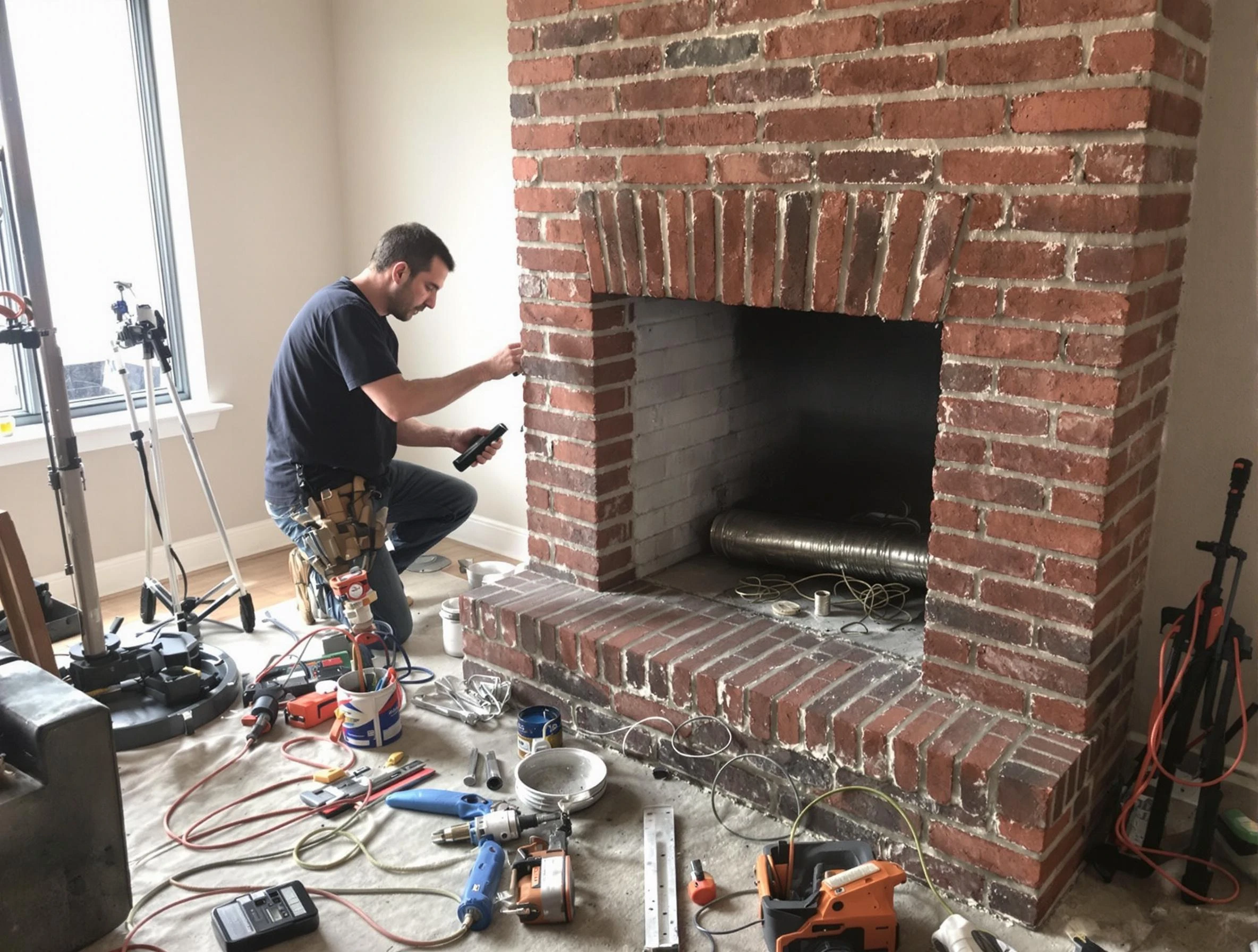 Providence Chimney Sweep specialist finalizing chimney liner service in Providence, RI
